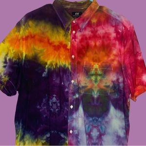 Hand Tie-Dyed Button-Down Shirt — XL